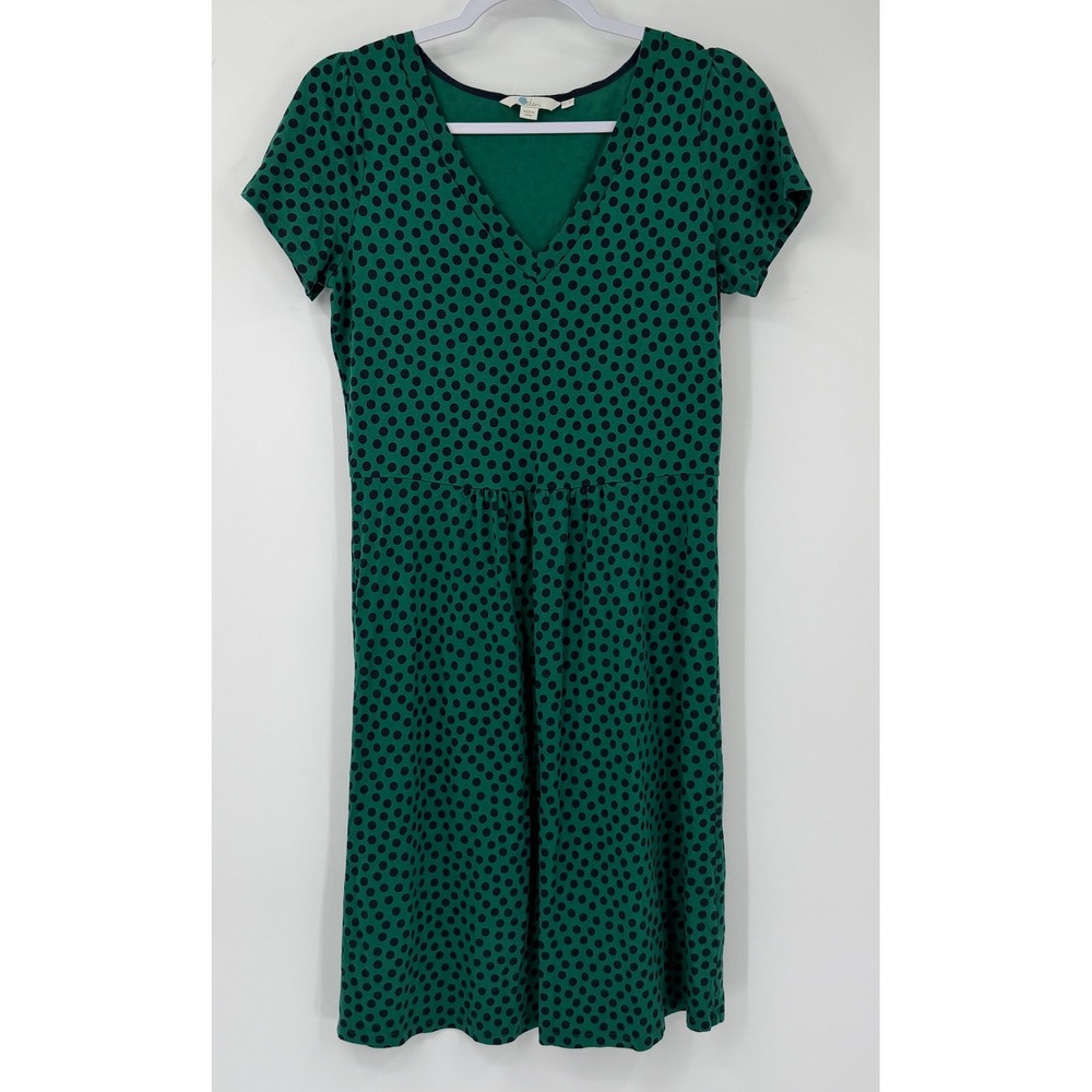Boden Green Polka Dot V-Neck Short Sleeve Jersey Dress US 8R UK 12R J0334